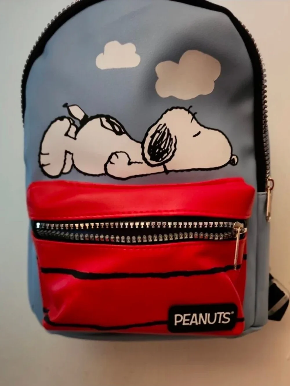 Peanuts Snoopy & WoodStock Silver Mini Backpack Red Doghouse Tote Bag Zip Pocket